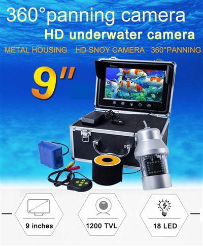 Câmera de peixe subaquático Tela de 9 polegadas LED Screen 360 graus Finder Finder